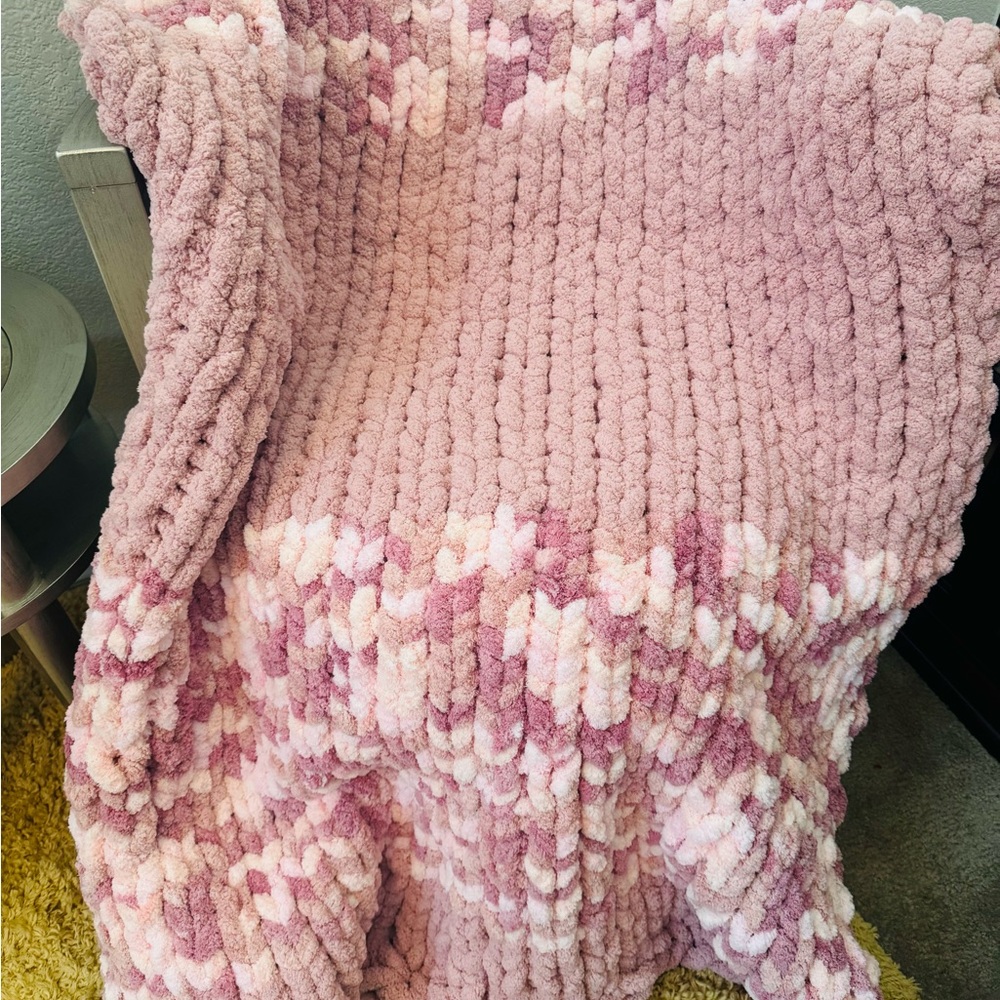 Cozy Pink Chunky Handmade Crochet Blanket